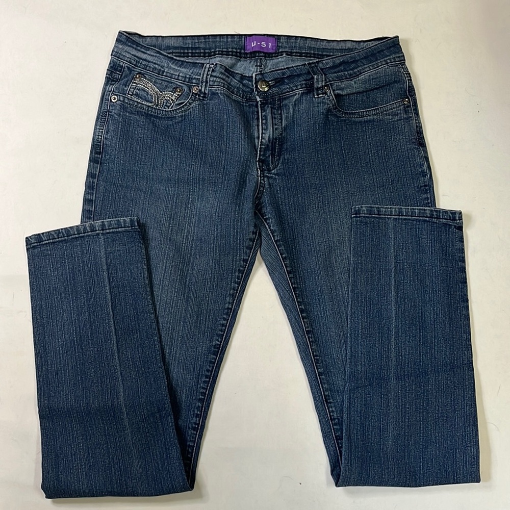 U-51 Authentic Denim Skinny Jeans Dark Wash Embellished Pocket Stretch Sz 13/14